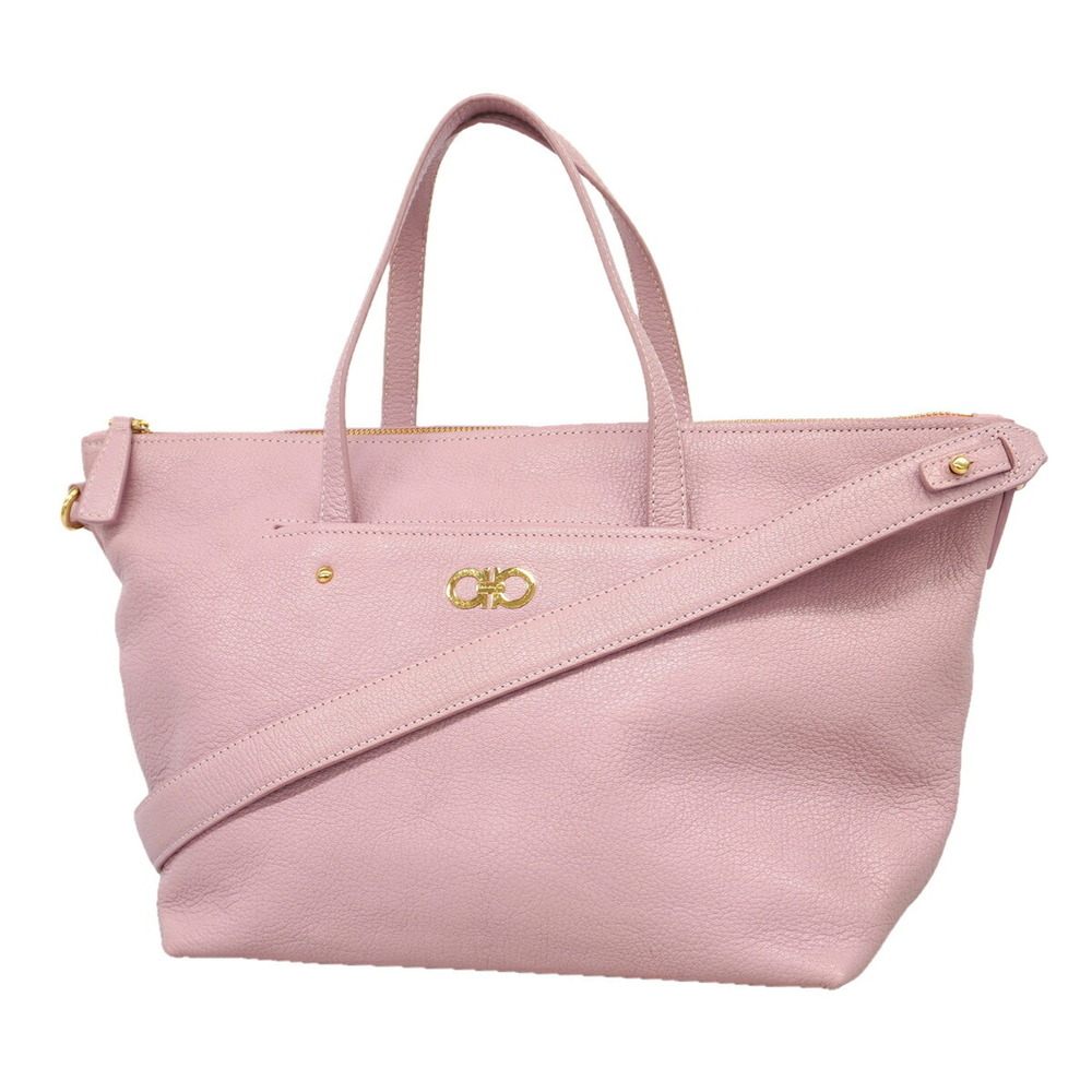 Salvatore Ferragamo Gancini Leather Handbag, Pink, 2-way Bag for Women